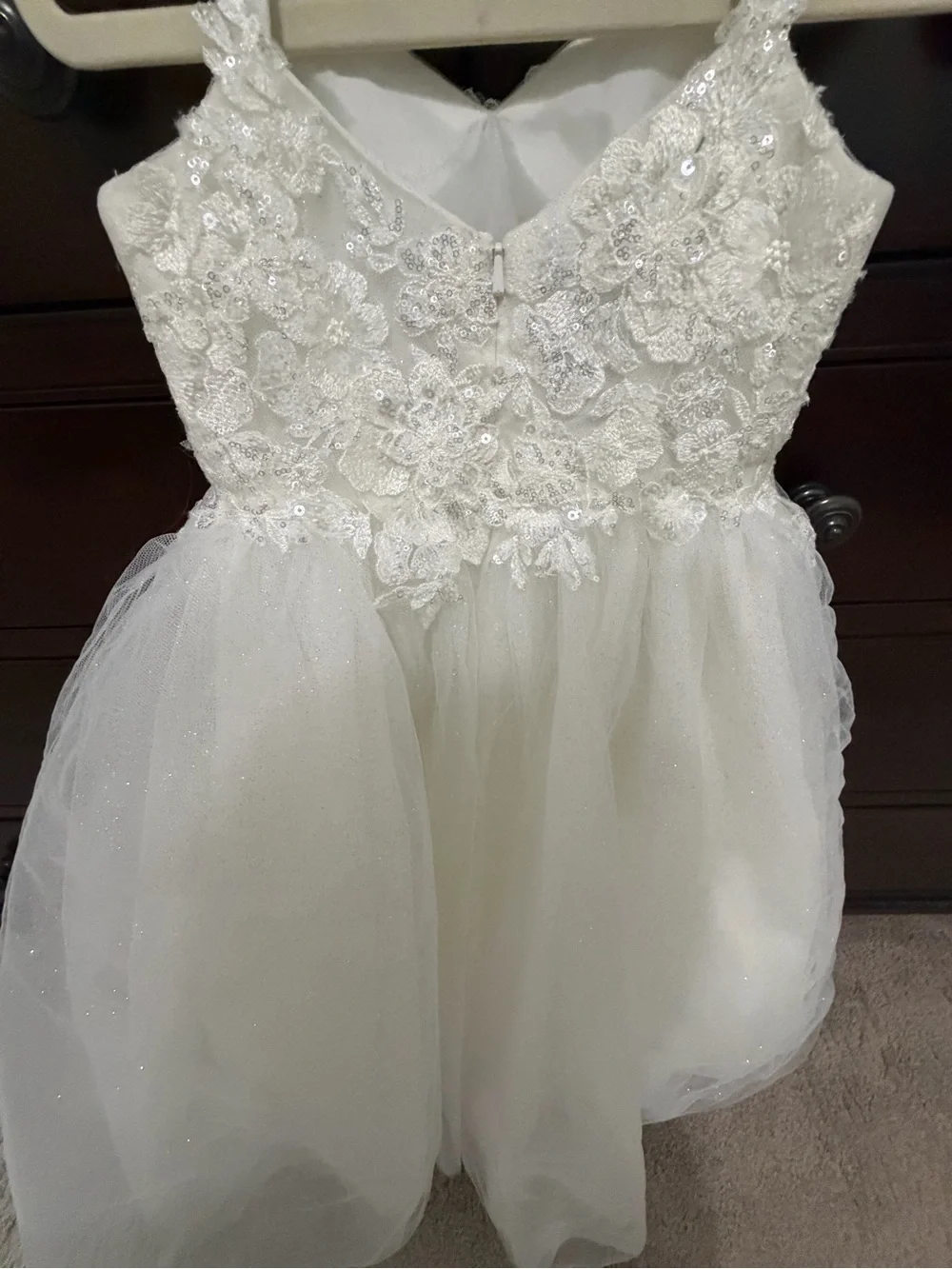 David's Bridal Ivory Floral Lace Sparkle Tulle Girls Party Dress - Picture 5 of 6